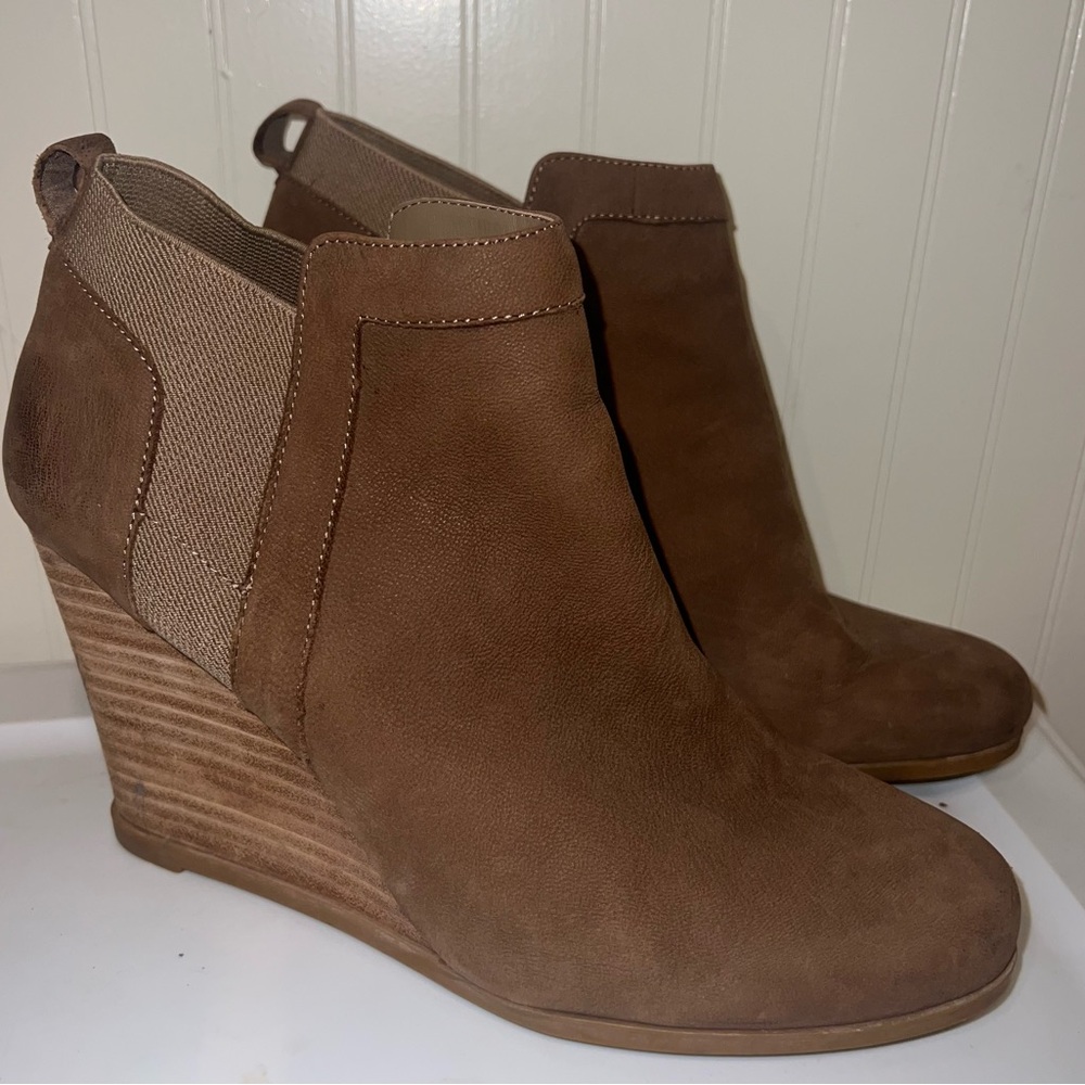 Crown Vintage Shoes Carly Brown Leather Wedge Bootie